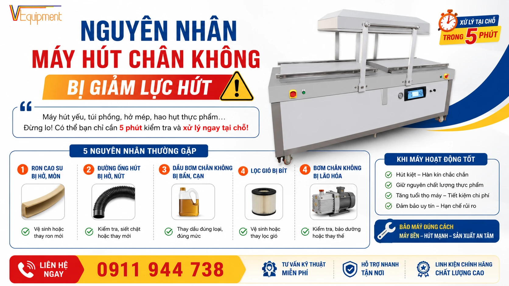 máy hút chân không bị giảm lực hút