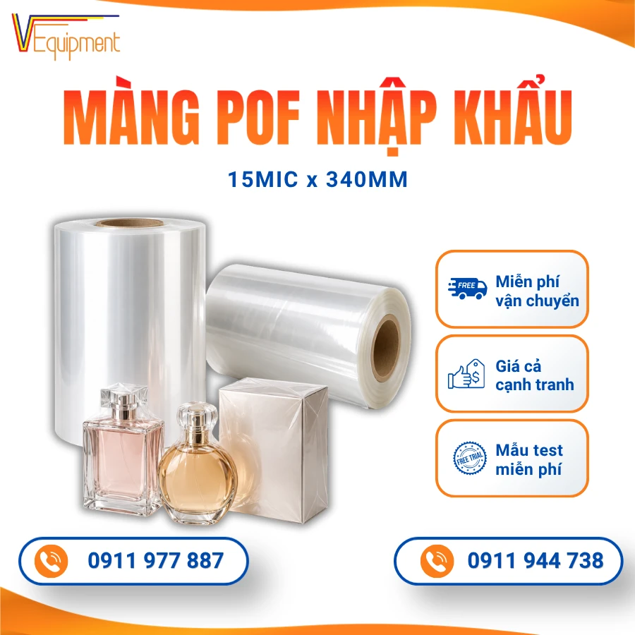 Màng Co Đôi POF 15 Mic 340mm Trong Suốt, Giá Sỉ Tại Kho